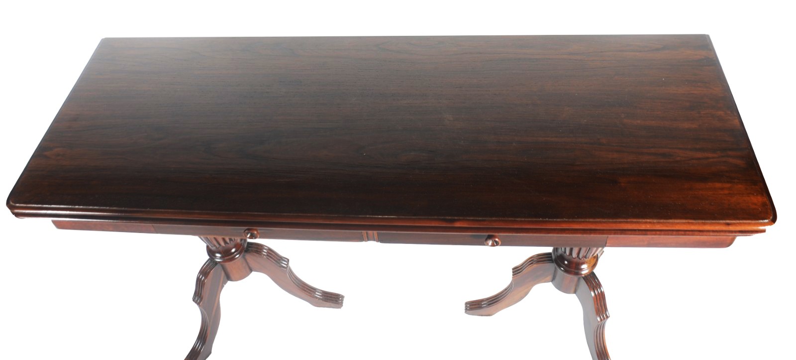 Mesa/aparador de madeira nobre, duas gavetas, tampo dobrável, base em... - foto 3 de 7