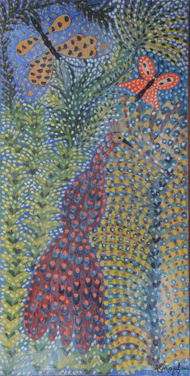 Grauben  (1889-1972), Pavão e borboletas - foto 1 de 4