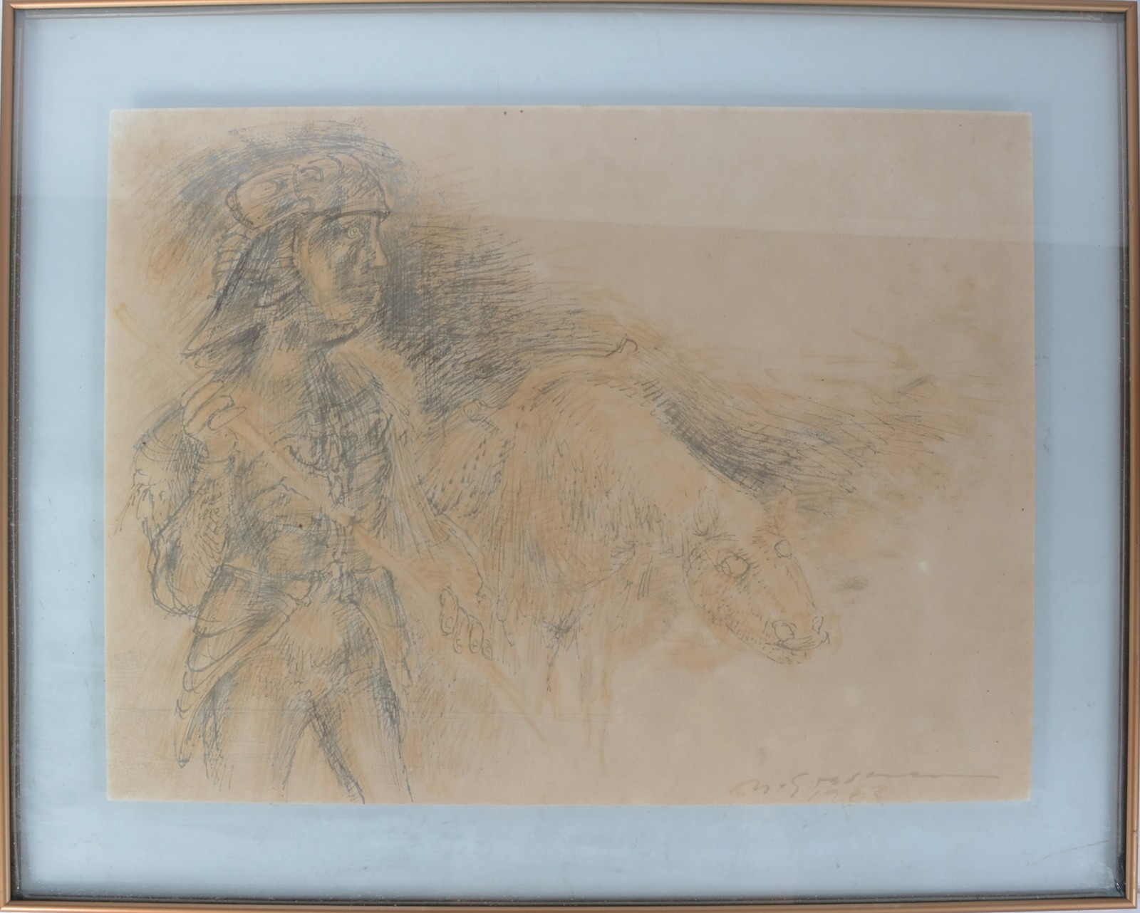 FIGURA E ANIMAL - Técnica Mista, 49 x 63,5 cm. Assinado e datado... - foto 2 de 4