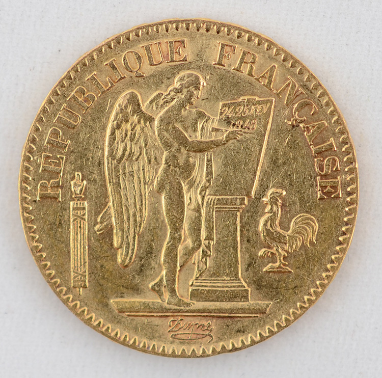 Moeda 20 francos - França 1849, flor de cunho, 900 milésimos - Peso... - foto 1 de 2