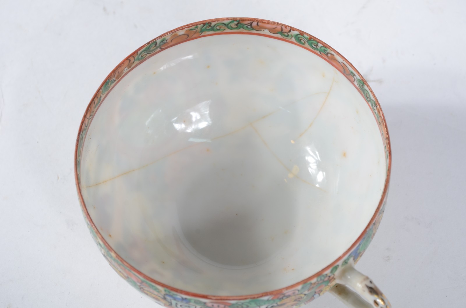 Serviço de porcelana oriental verde e rosa, composto de 5 xícaras... - foto 9 de 10