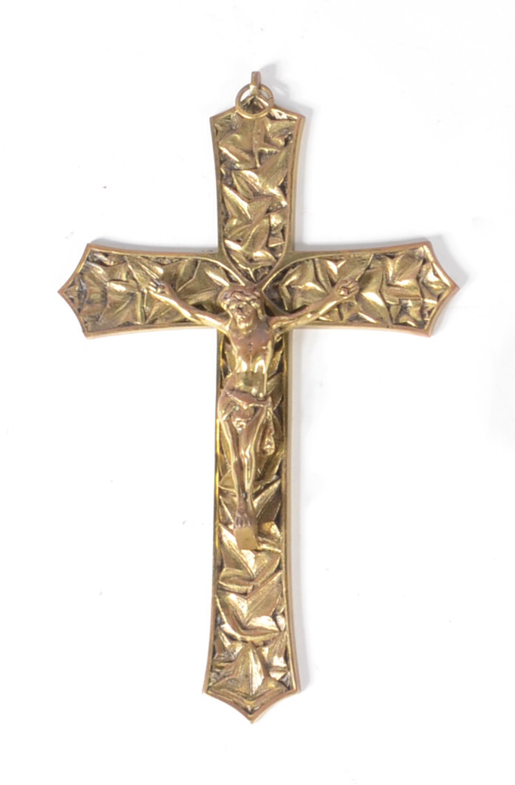 Crucifixo com figura de Cristo em metal dourado. - foto 1 de 2