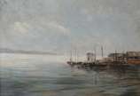 Castagneto (1851-1900), Recanto de baía com peq... - Óleo sobre tela. Assinado e datado no canto inferior direito.