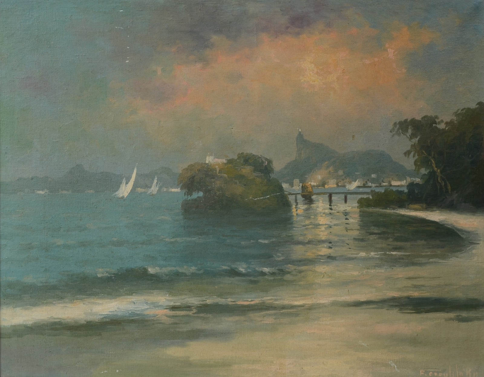 Francisco Coculilo (1893-1971), Paisagem de Niteroi com vista para o RJ - foto 1 de 5