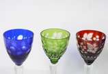 Conjunto com 7 taças para vinho de cristal doub... - Conjunto com 7 taças para vinho de cristal doublé lapidado em diversas cores, 2 modelos diferentes.