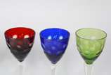 Conjunto com 7 taças para vinho de cristal doub... - Conjunto com 7 taças para vinho de cristal doublé lapidado em diversas cores, 2 modelos diferentes.