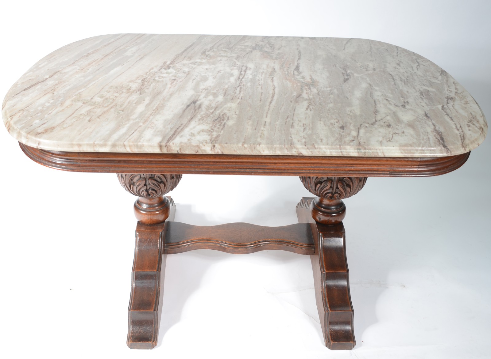 Mesa de jantar com base de madeira entalhada, tampo de mármore... - foto 3 de 11