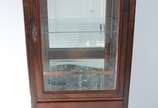 Móvel vitrine de madeira nobre, porta e laterai... - Móvel vitrine de madeira nobre, porta e laterais de vidro bisotado, fundo e base espelhados (base com trincado na quina) com prateleiras interna...
