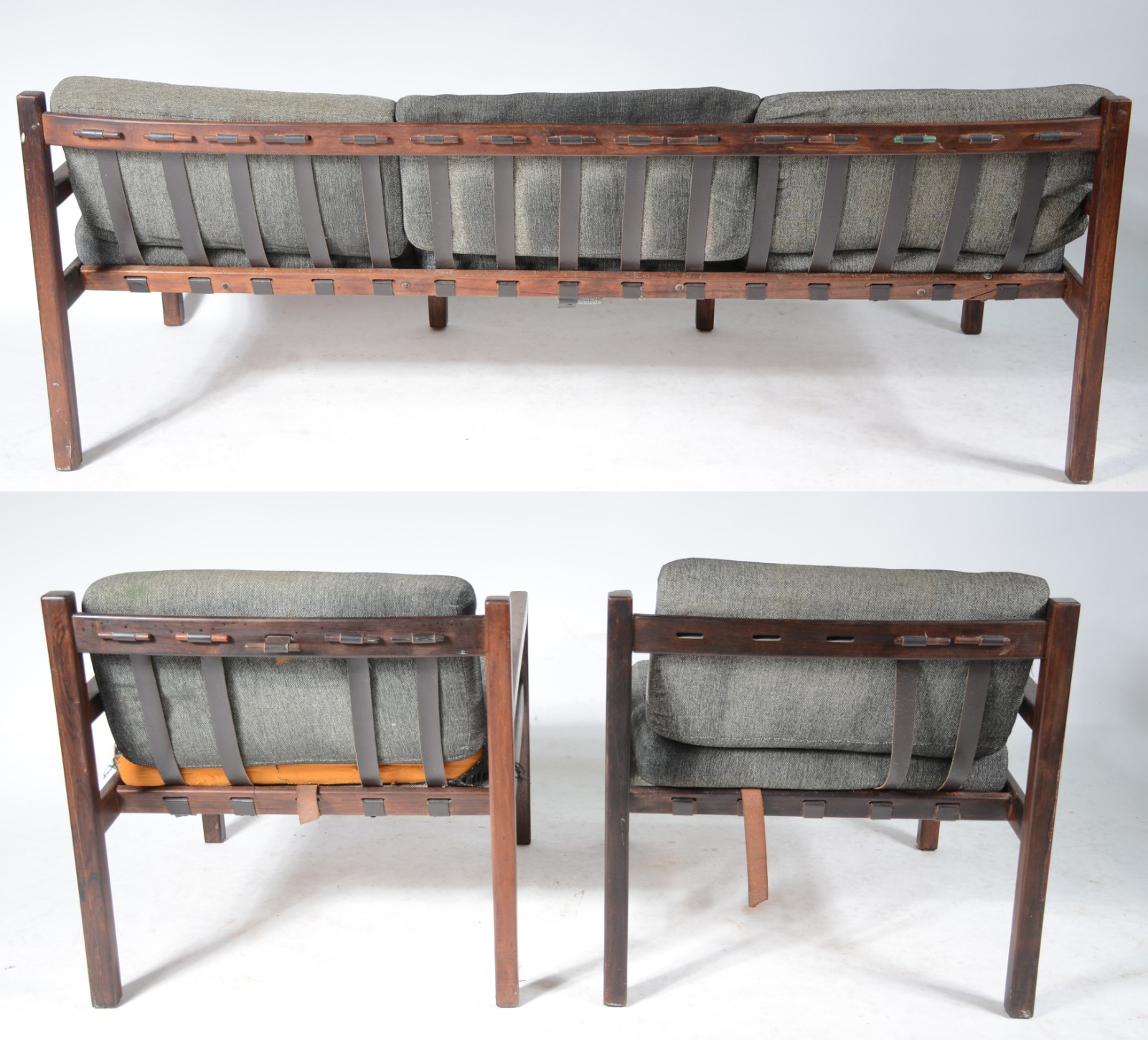 Conjunto de sofá e par de poltronas de jacarandá, almofadas soltas... - foto 4 de 7