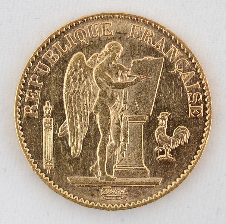 Moeda 20 francos - França 1876, flor de cunho, 900 milésimos - Peso... - foto 1 de 2