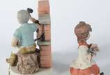 Capodimonte,  - Duas estatuetas de cerâmica policromada representando "menina com lamparina" e "forjador".