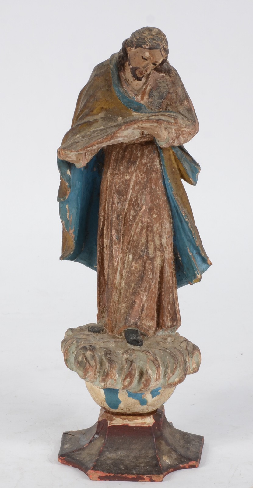 Antiga imagem de madeira policromada representando Santo. Desgastes e... - foto 1 de 7