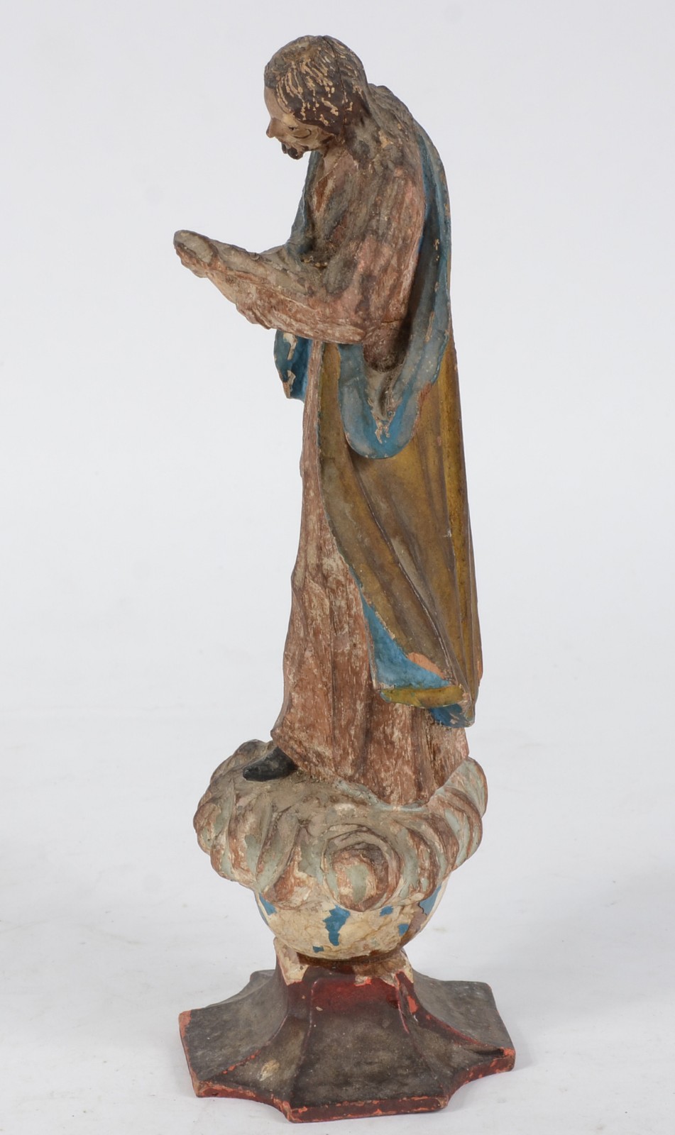 Antiga imagem de madeira policromada representando Santo. Desgastes e... - foto 5 de 7