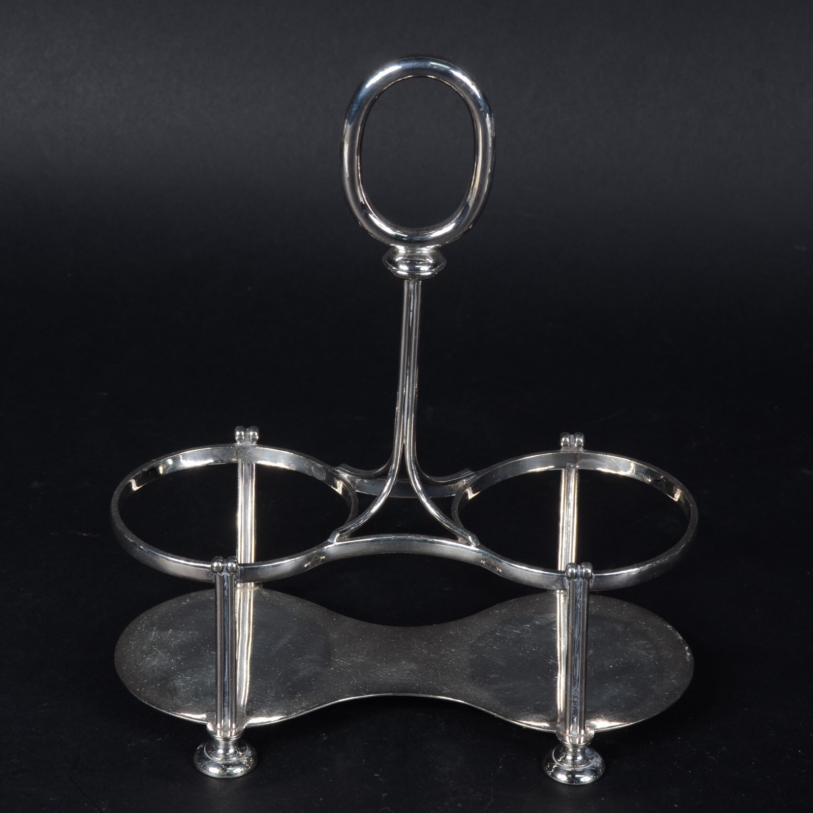 Porta picles com dois frascos de cristal lapidado e suporte de metal... - foto 2 de 6