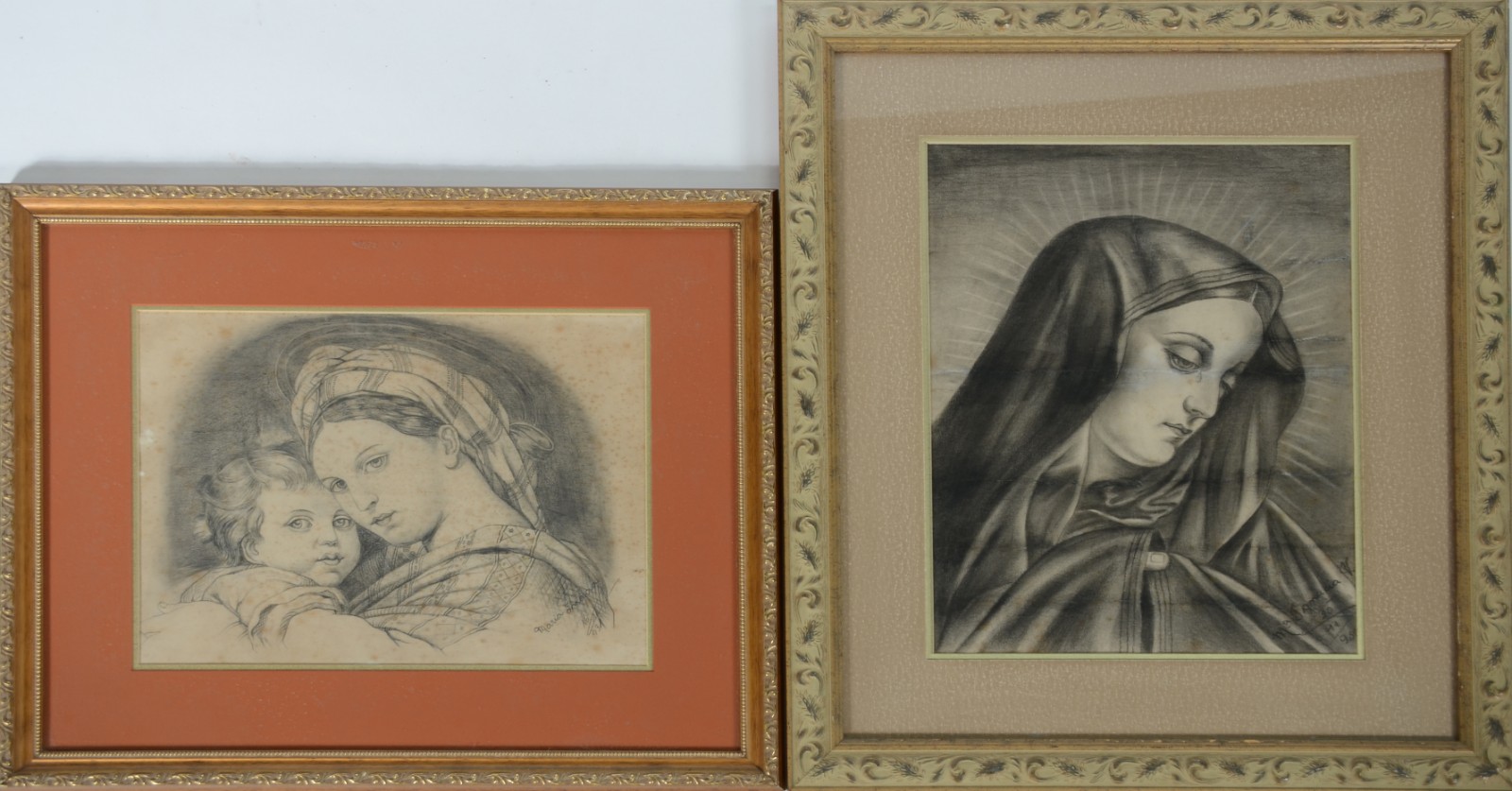 Dois desenhos sacros feitos a lápis sobre papel. Década de 1930. - foto 1 de 4