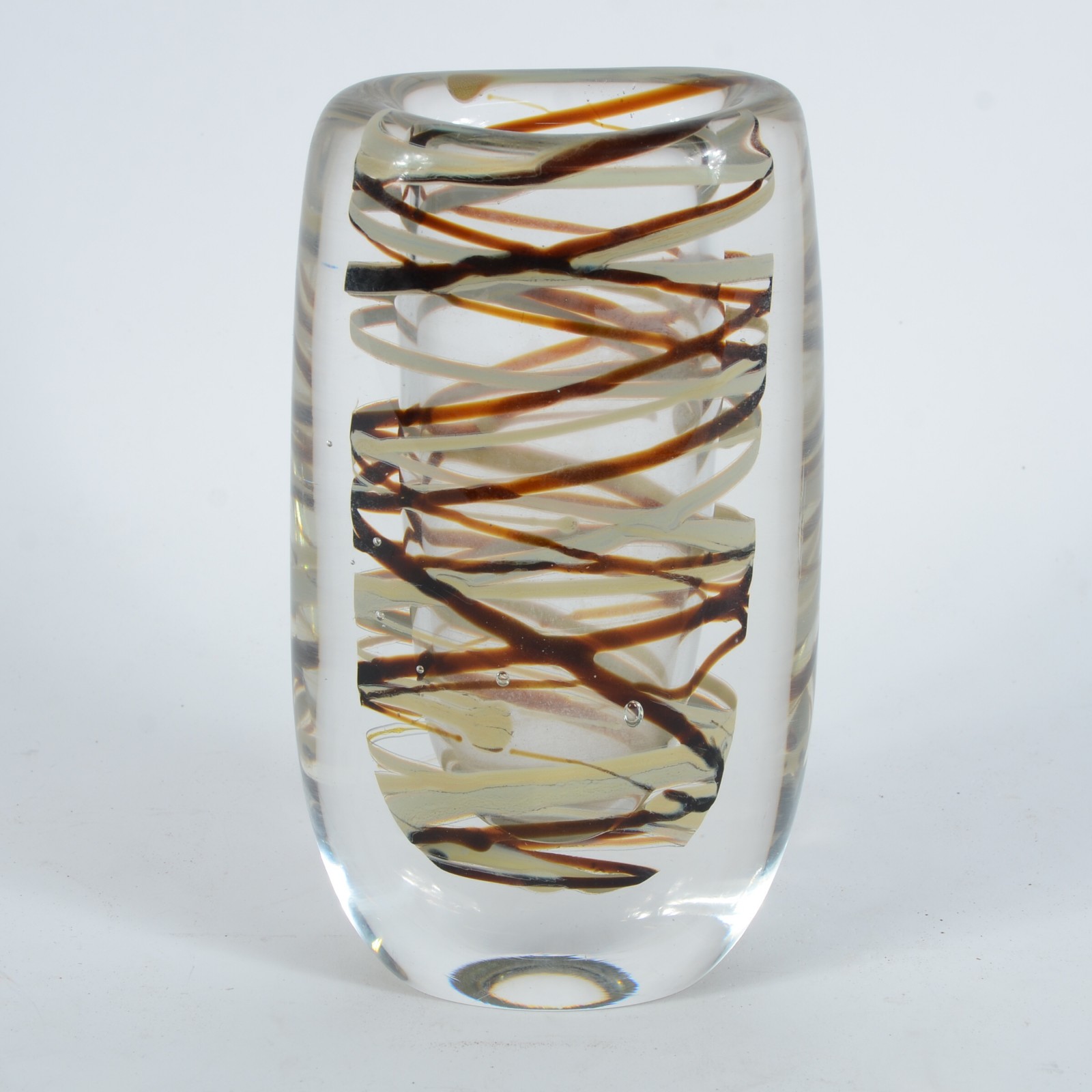 Vaso de murano com listras mescladas de marrom e bege. - foto 1 de 4