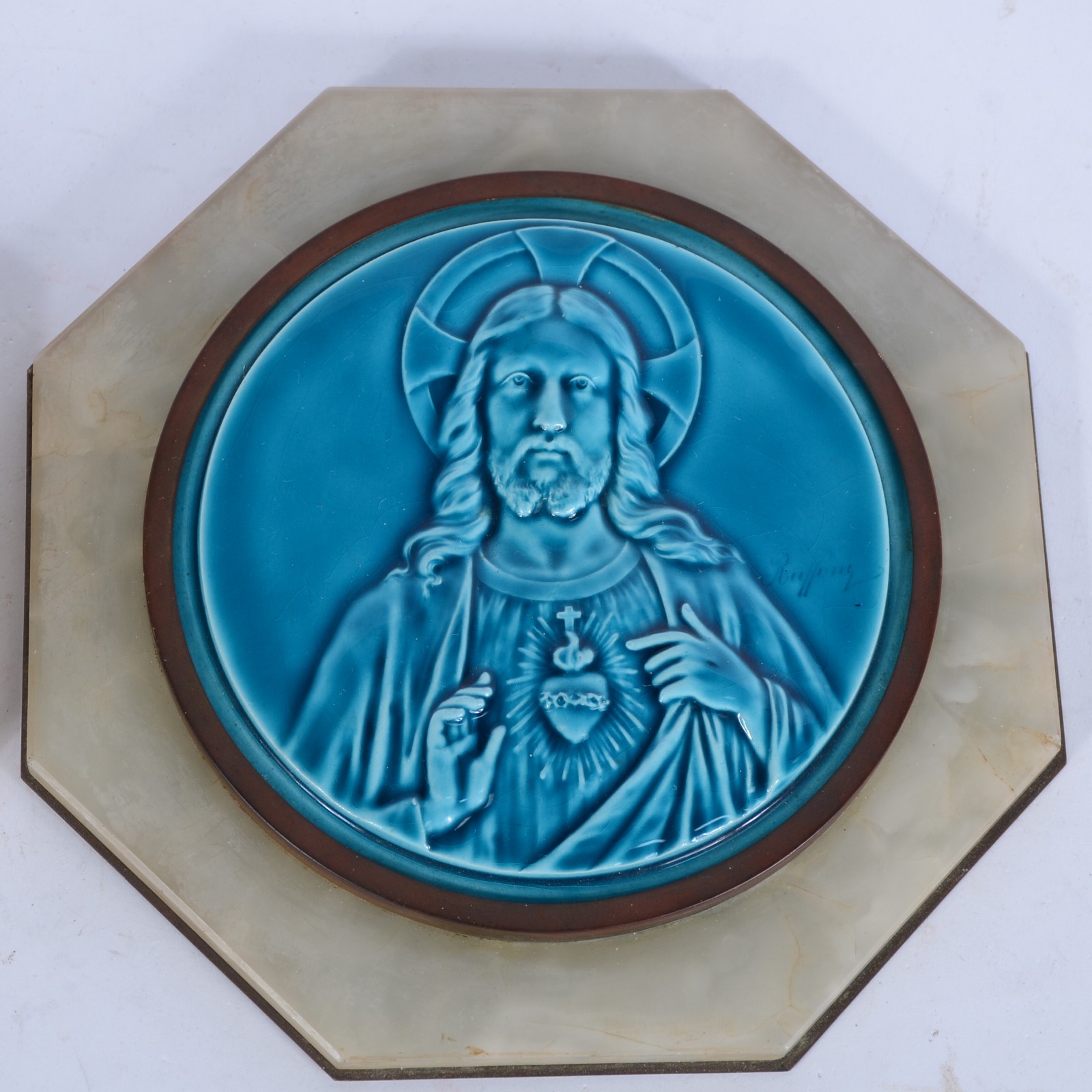 Duas placas sacras representando sagrado coração de Jesus (cerâmica... - foto 4 de 7