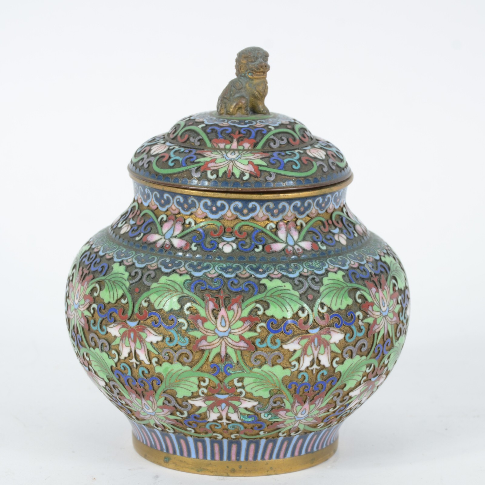 Potiche de cloisoné oriental com pega da tampa em forma de dragão. - foto 1 de 7