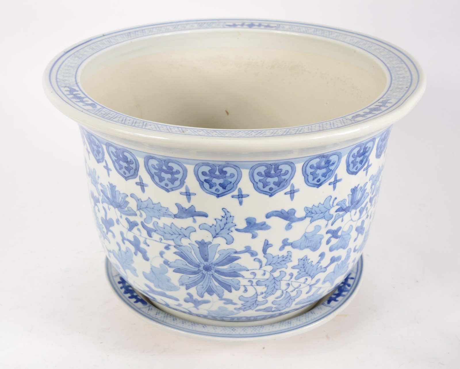 Cachepot com prato de porcelana chinesa azul e branco. - foto 1 de 6
