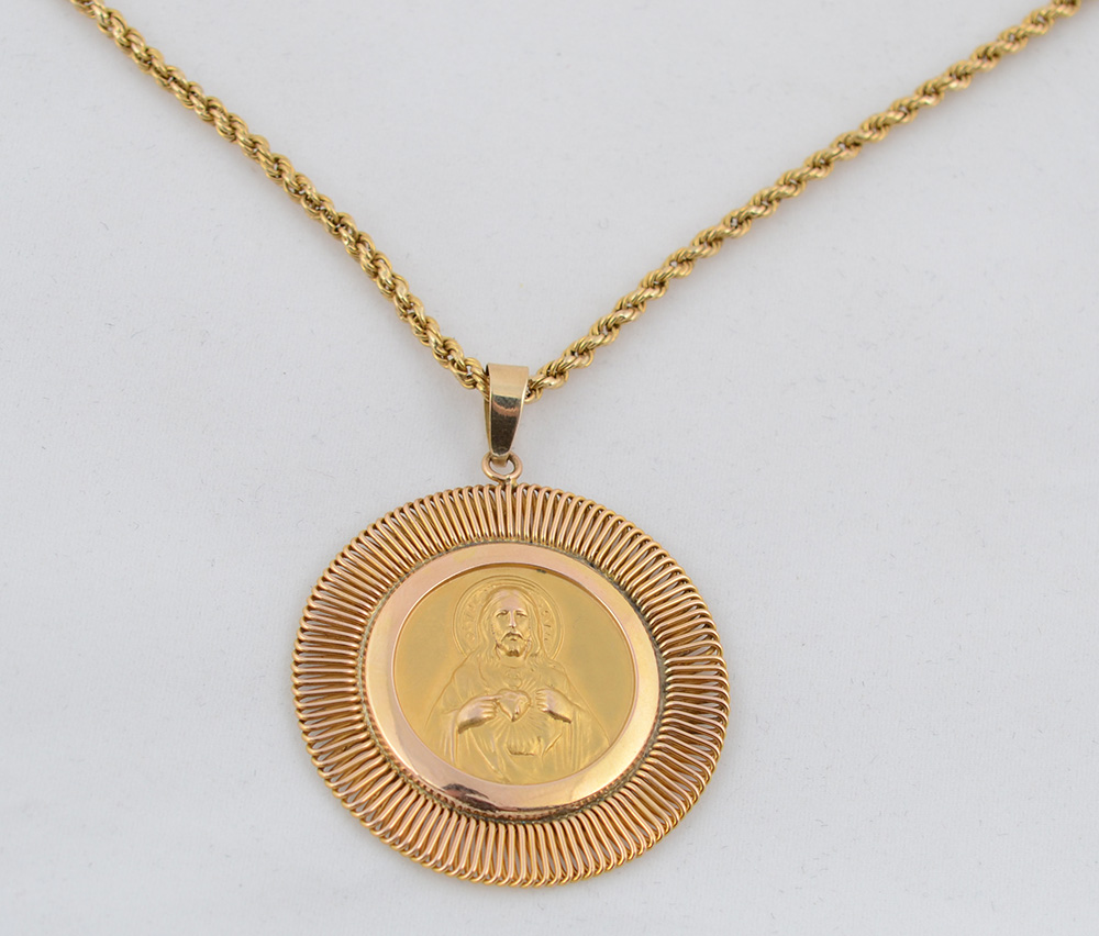 Colar torsade de ouro 720 (comprimento 60 com) com pingente de duas... - foto 2 de 3