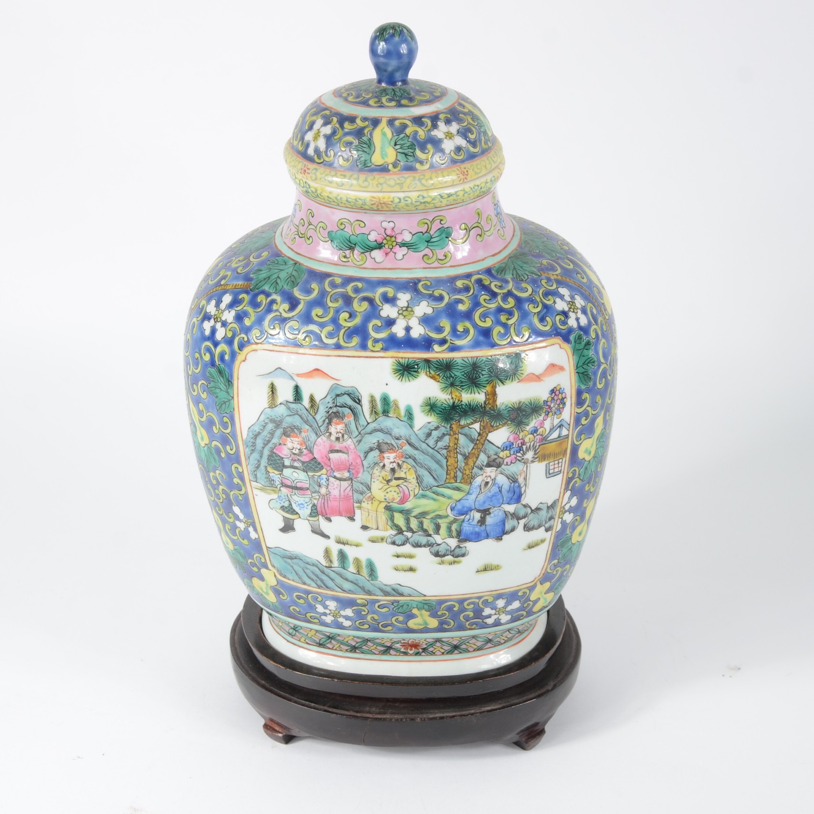 Potiche de porcelana oriental decorada com figuras de guerreiros em... - foto 2 de 5