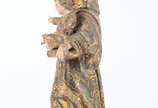 Santo Antônio com Menino,  - Antiga imagem de madeira entalhada com policromia e dourado, acompanha peanha de madeira dourada. Faltando alguns dedinhos. Desgastes.