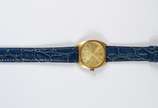 Bucherer - Relógio de metal dourado, pulseira em couro azul, automático. Funcionando.