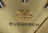 Bucherer - Relógio de metal dourado, pulseira em couro azul, automático. Funcionando.
