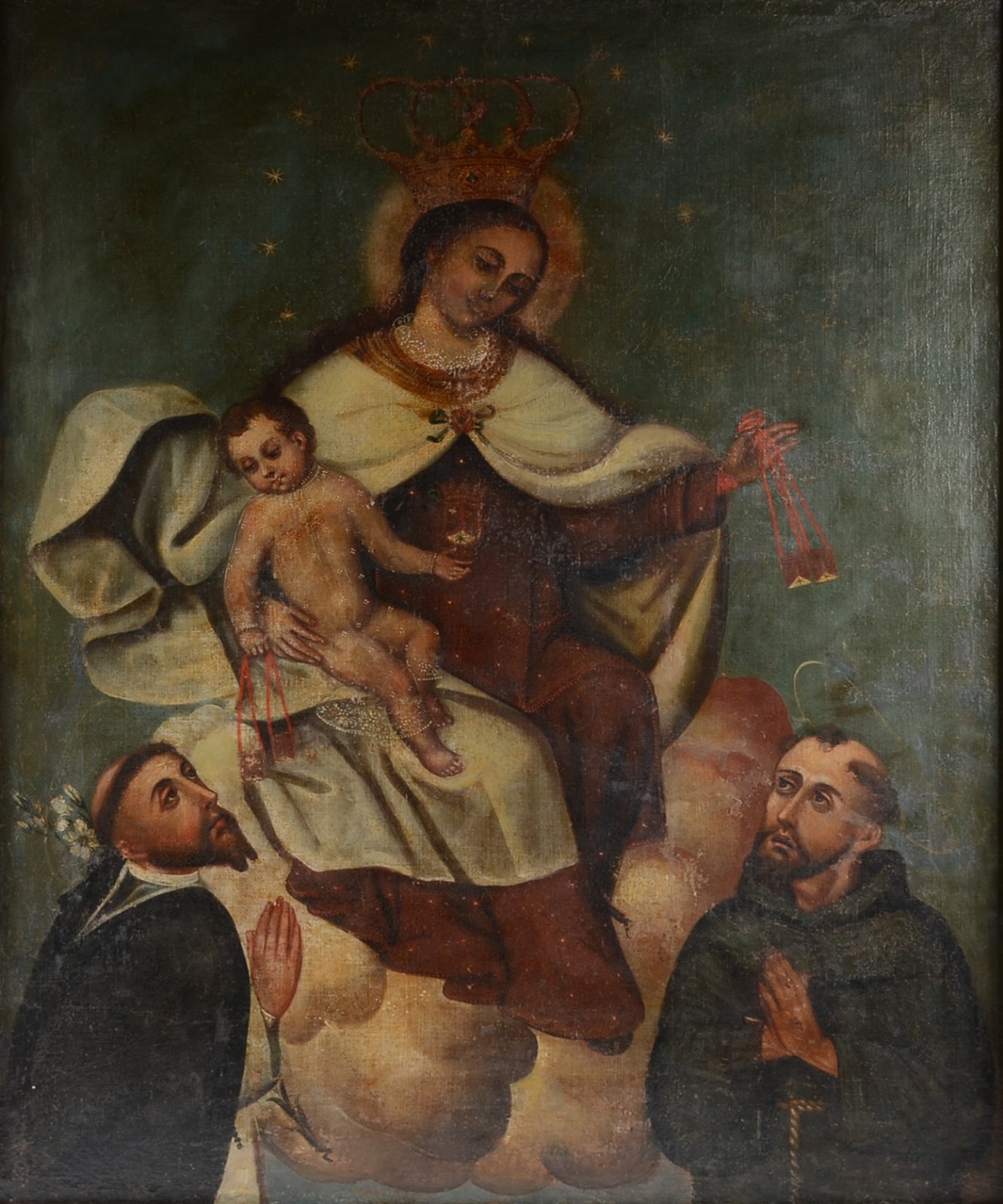 Escola Cusquenha (1538), Nosssa Senhora com menino Jesus  Santo Antonio e São Pedro - foto 1 de 3