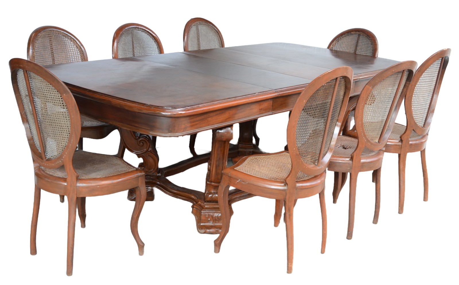 Mesa de jantar de madeira nobre com 8 cadeiras feitio medalhão com... - foto 1 de 11