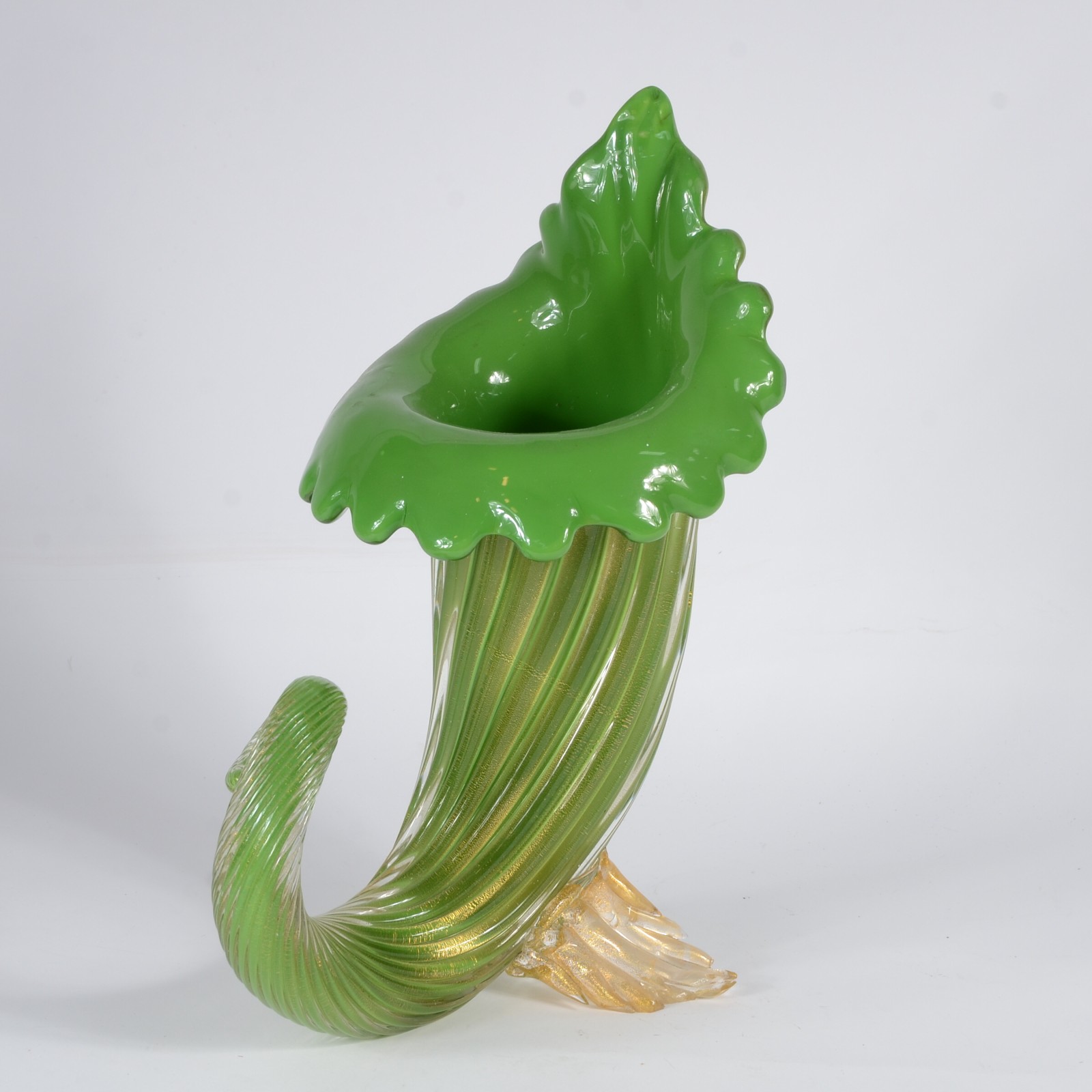 Cornucópia de murano italiano na cor verde com pó de ouro, anos 1960... - foto 2 de 8