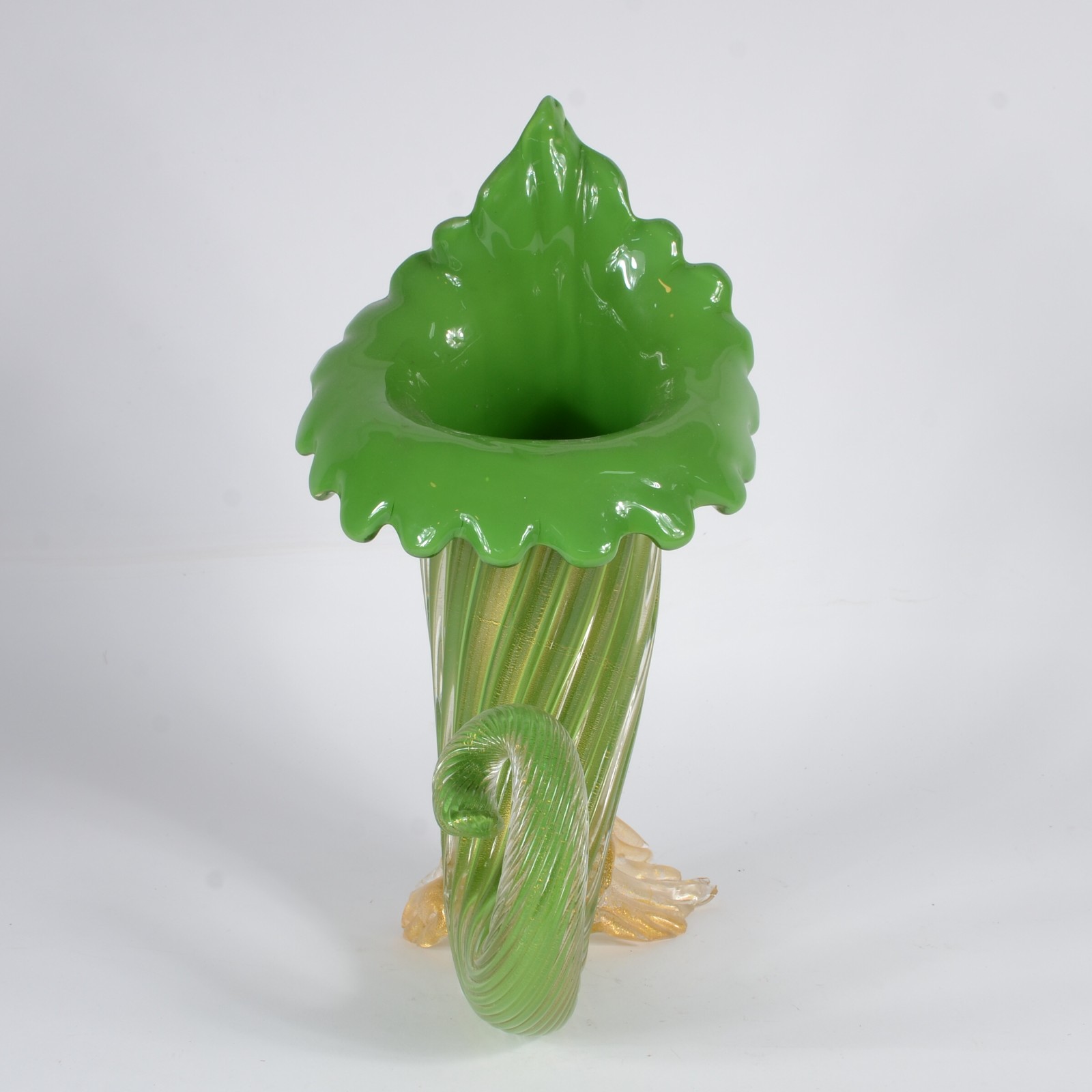 Cornucópia de murano italiano na cor verde com pó de ouro, anos 1960... - foto 6 de 8