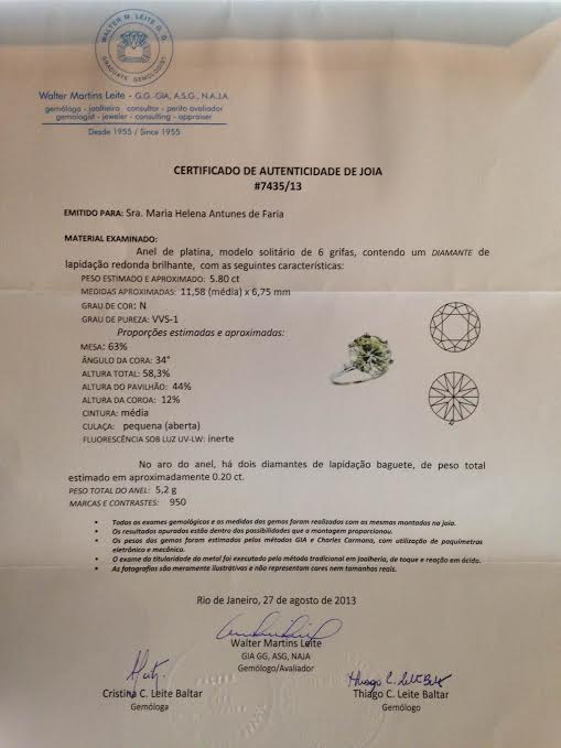 Excepcional Anel de platina, modelo solitário de 6 grifas, contendo... - foto 2 de 2