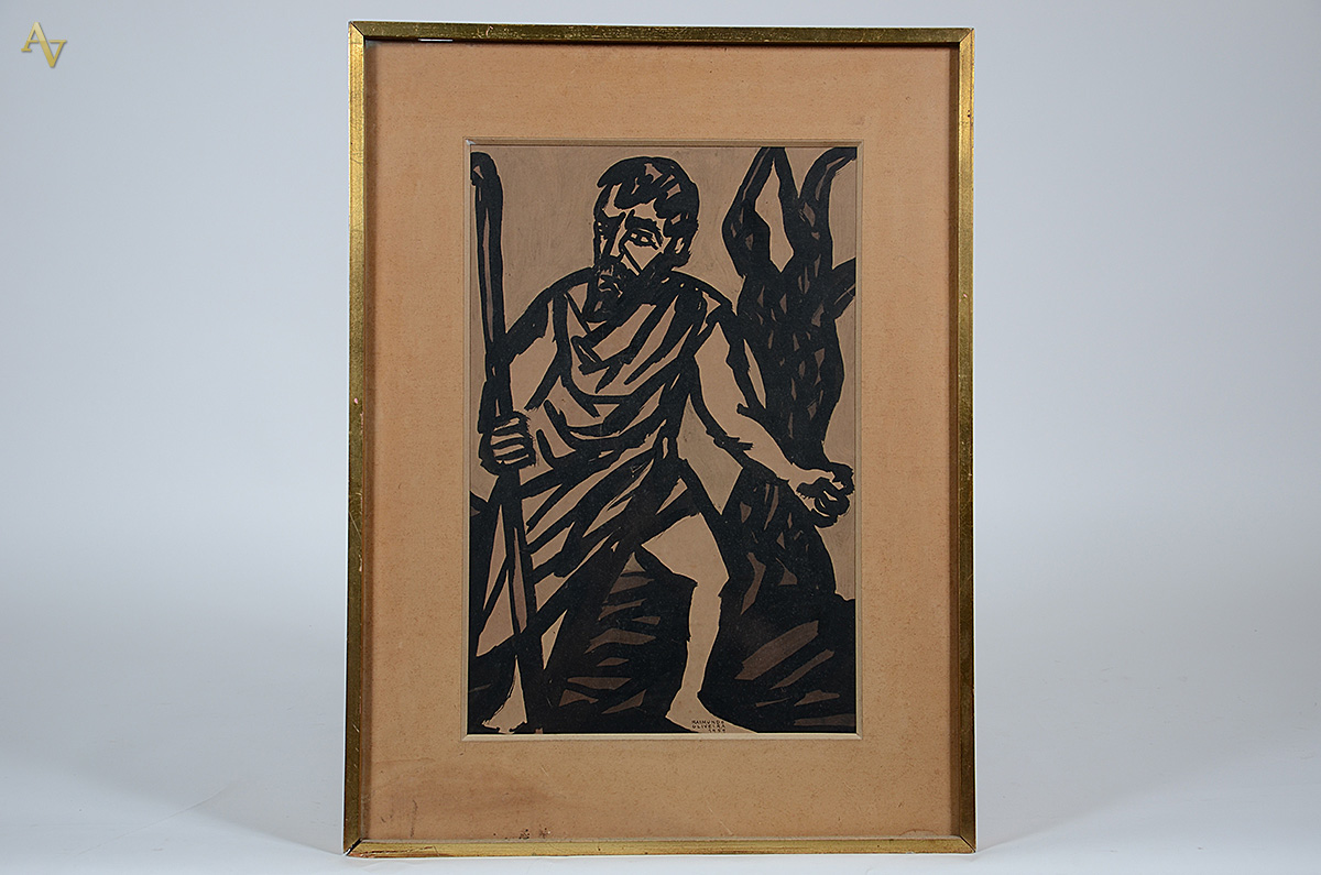 RAIMUNDO DE OLIVEIRA - Figura - guache - 47 x 31 - datado 1959 - foto 1 de 2