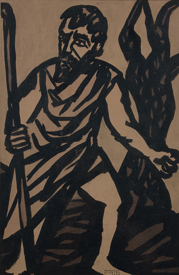 RAIMUNDO DE OLIVEIRA - Figura - guache - 47 x 31 - datado 1959 - foto 2 de 2