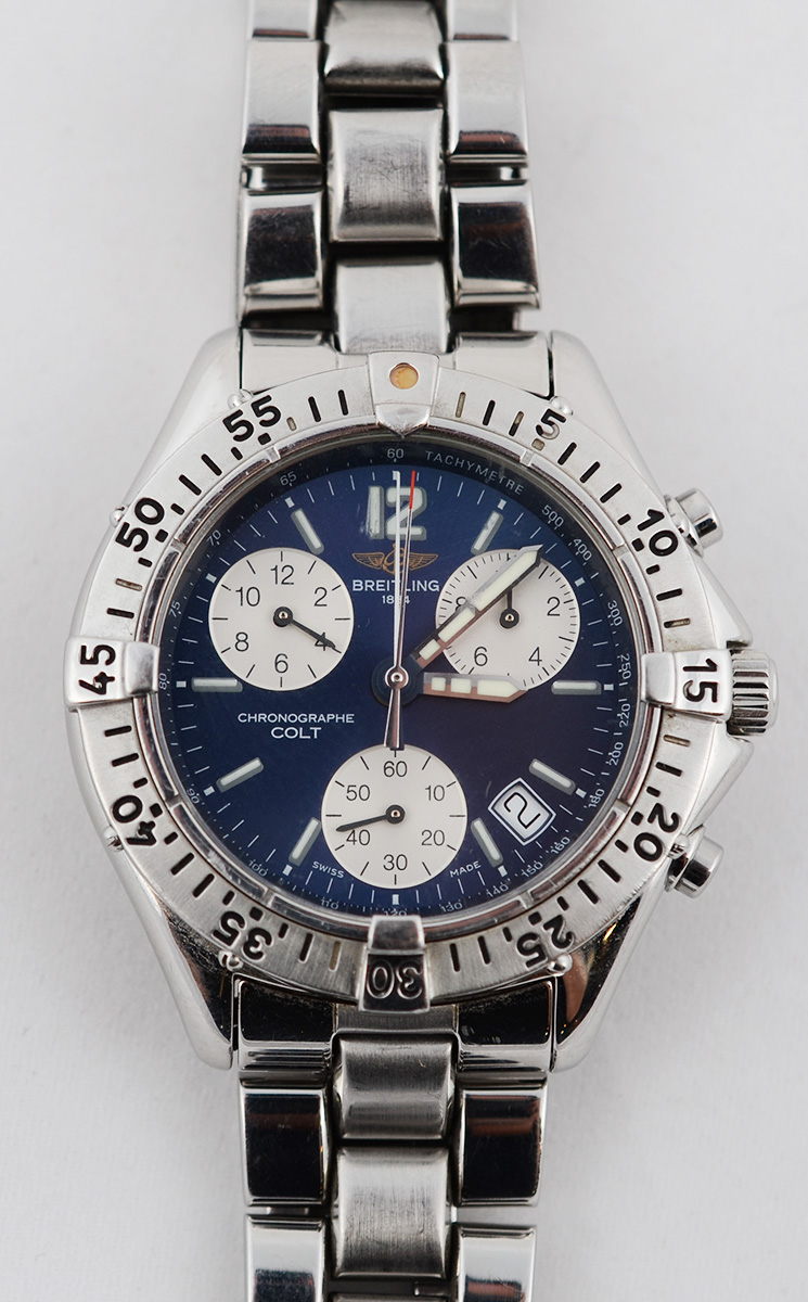 BREITLING - Chronocolt com cronógrafo e fundo azul. Acompanha duas... - foto 1 de 3