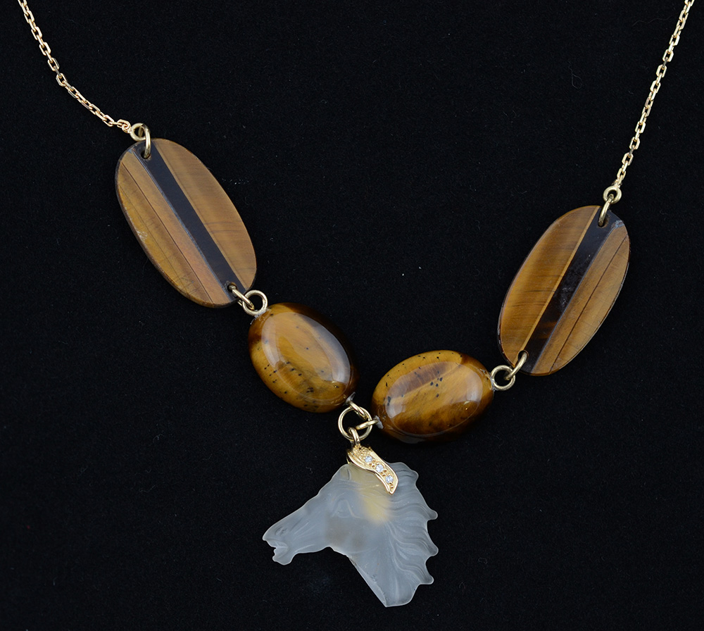 Colar de ouro 18 k com pedras "olho de tigre", tendo ao... - foto 1 de 2