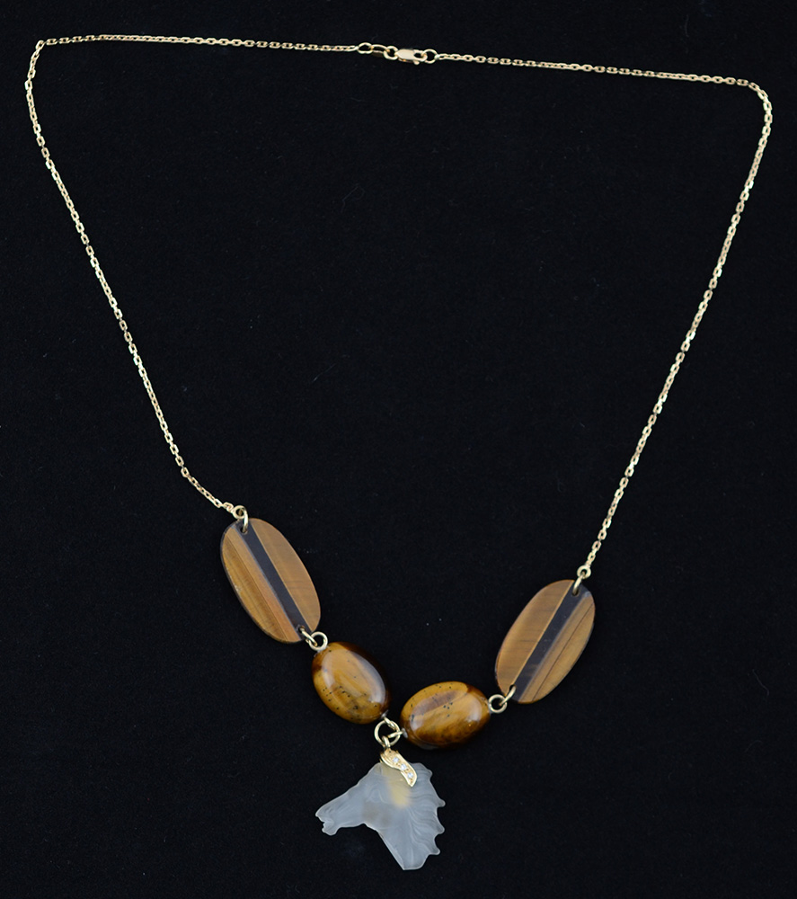 Colar de ouro 18 k com pedras "olho de tigre", tendo ao... - foto 2 de 2