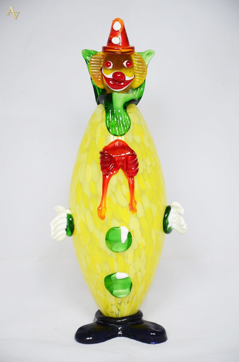 Palhaço de murano amarelo. Altura 34 cm.