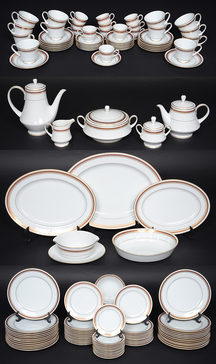 Aparelho de jantar, chá e café de porcelana Noritake, sendo: 24...