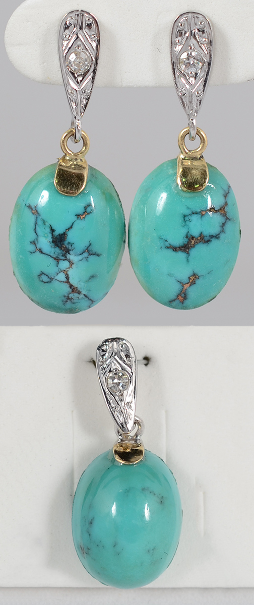 Brincos (altura 3,0 cm) e pendente (altura 2,5 cm), cabochons de...