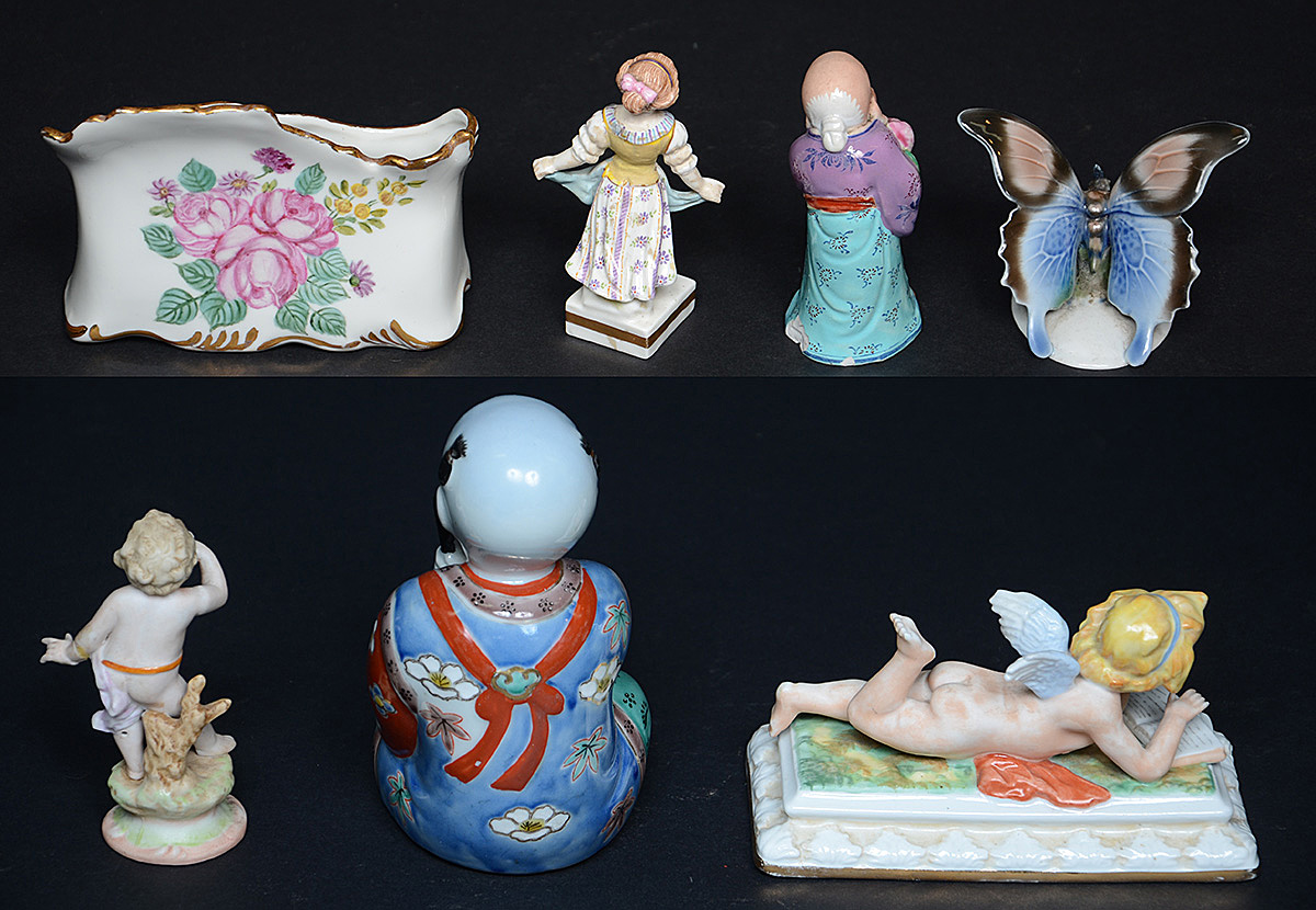 Sete peças diversas de porcelana policromada, sendo seis figuras e um... - foto 2 de 4
