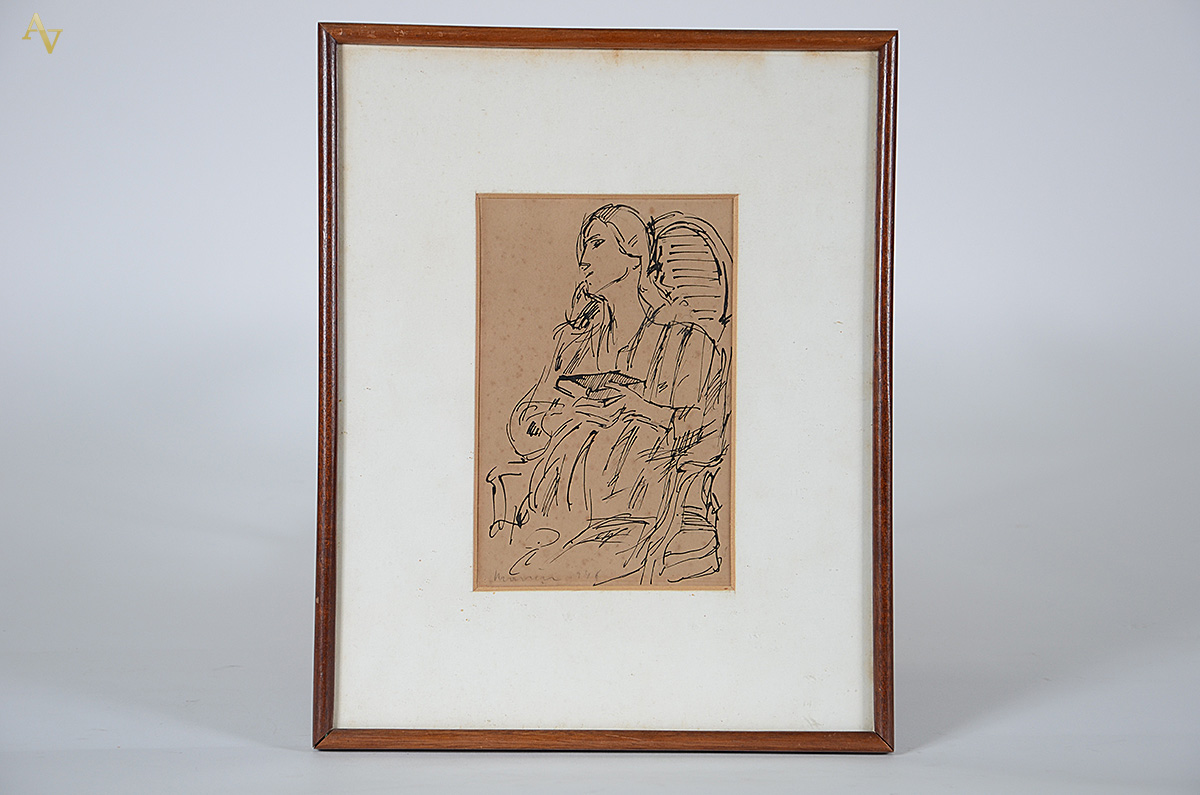 EMERIC MARCIER - Figura feminina - nanquim - 22 x 15 - datado 1946 - foto 1 de 3