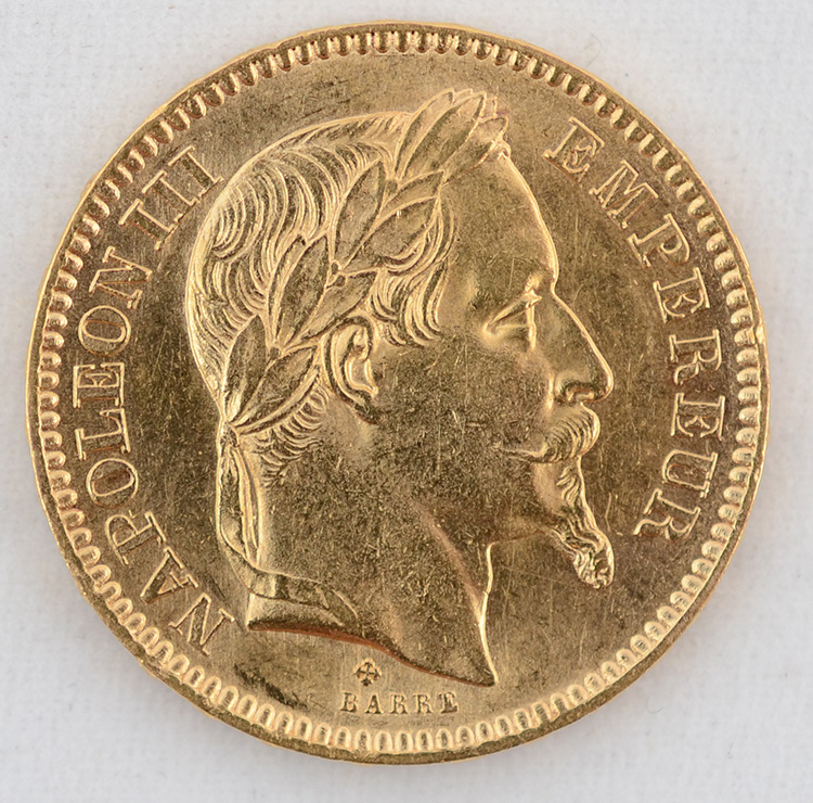 Moeda 20 francos - França 1866, flor de cunho, 900 milésimos - Peso... - foto 1 de 2