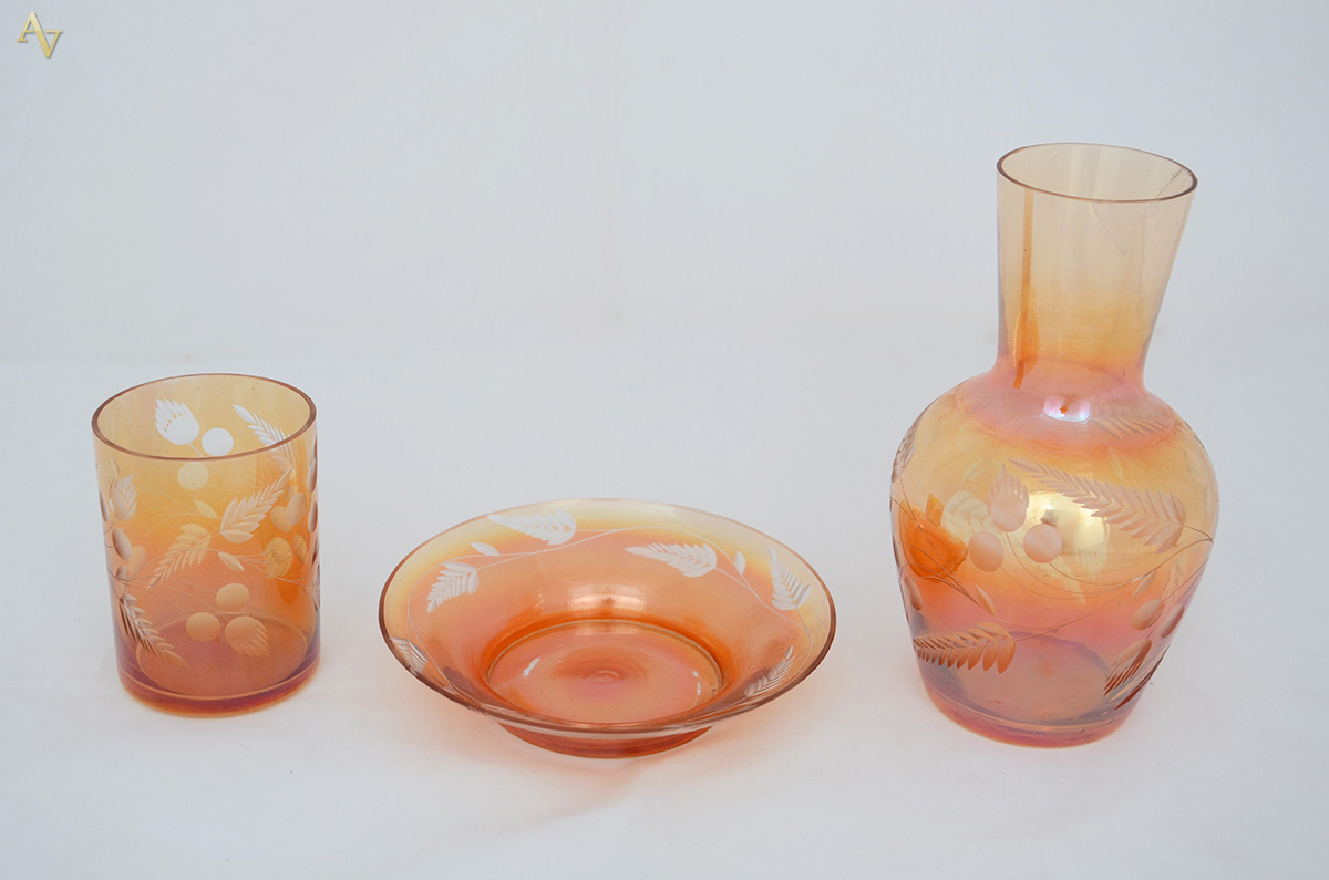 Verre d'eau com pratinho em Carnival Glass. Altura 20 cm. - foto 2 de 2