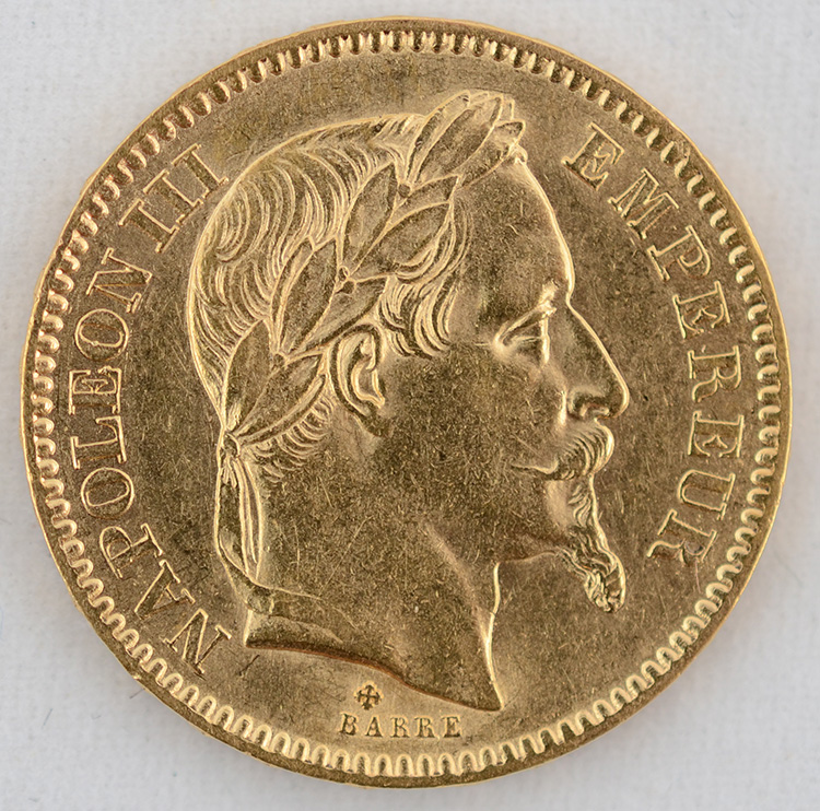 Moeda 20 francos - França 1866, flor de cunho, 900 milésimos - Peso... - foto 1 de 2