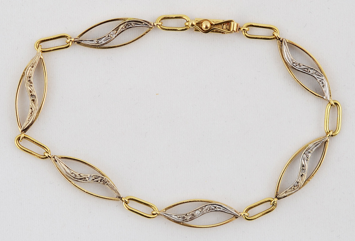 Pulseira em ouro 18 k e ouro branco com brilhantes - Peso total 7,2 g...