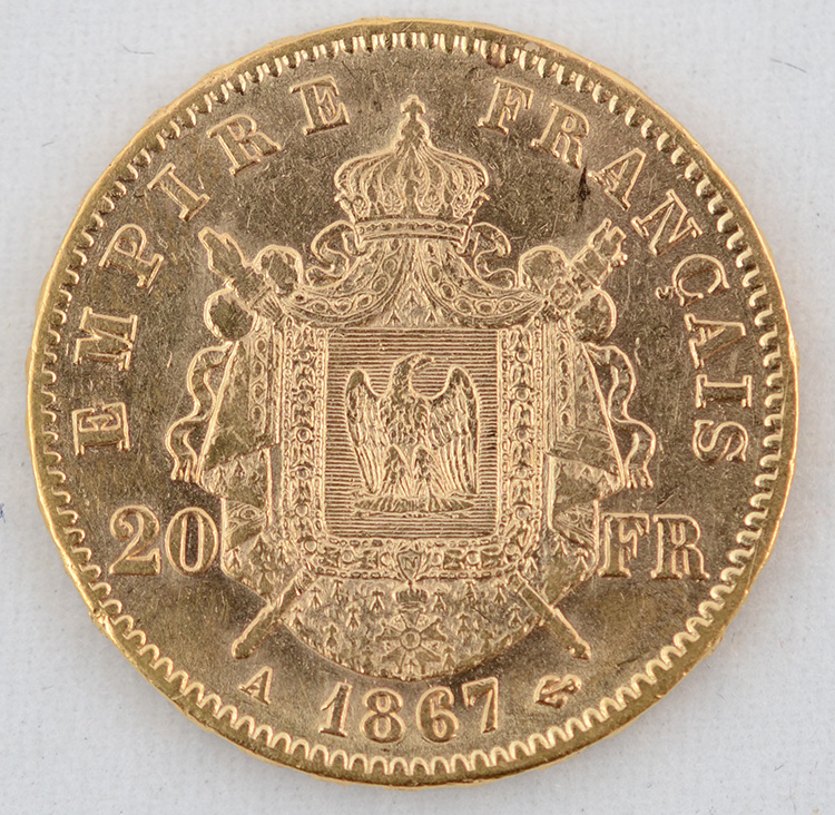 Moeda 20 francos - França 1867, flor de cunho, 900 milésimos - Peso... - foto 2 de 2