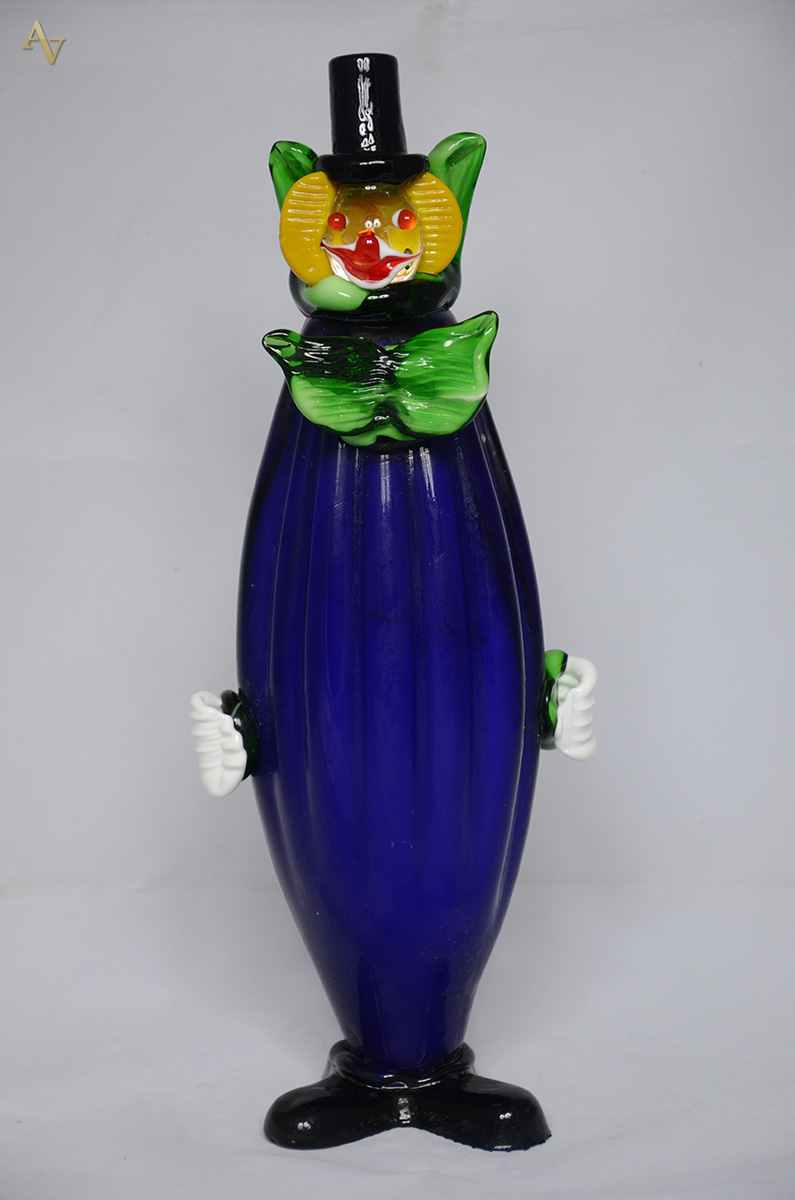 Palhaço de murano azul. Altura 38 cm.