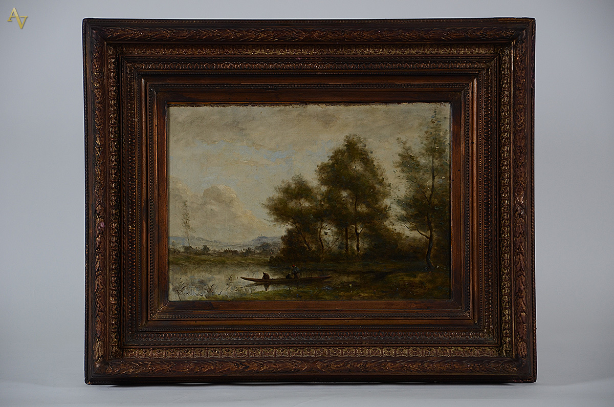 ADOLPHE DE VILLERS - Paisagem com barcos - ost - 44 x 63 - Escola... - foto 1 de 3